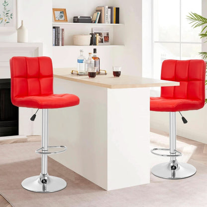 Red Adjustable Swivel Bar Stools Set Of 2 PU Leather