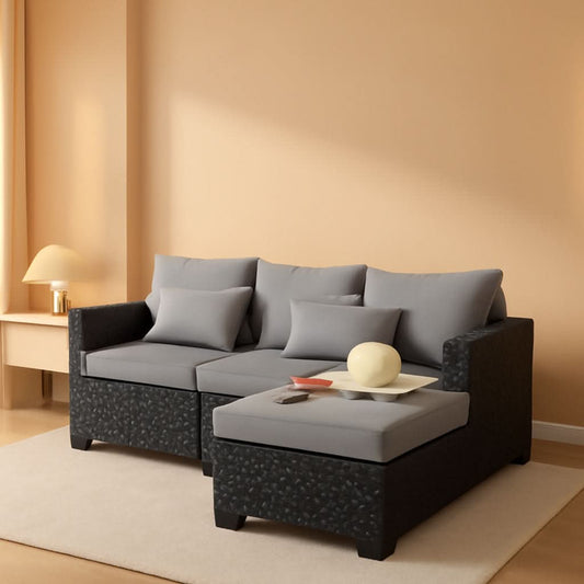 3 Piece Patio Furniture Set Outdoor Sectional With Ottoman And Storage Table Light Grey