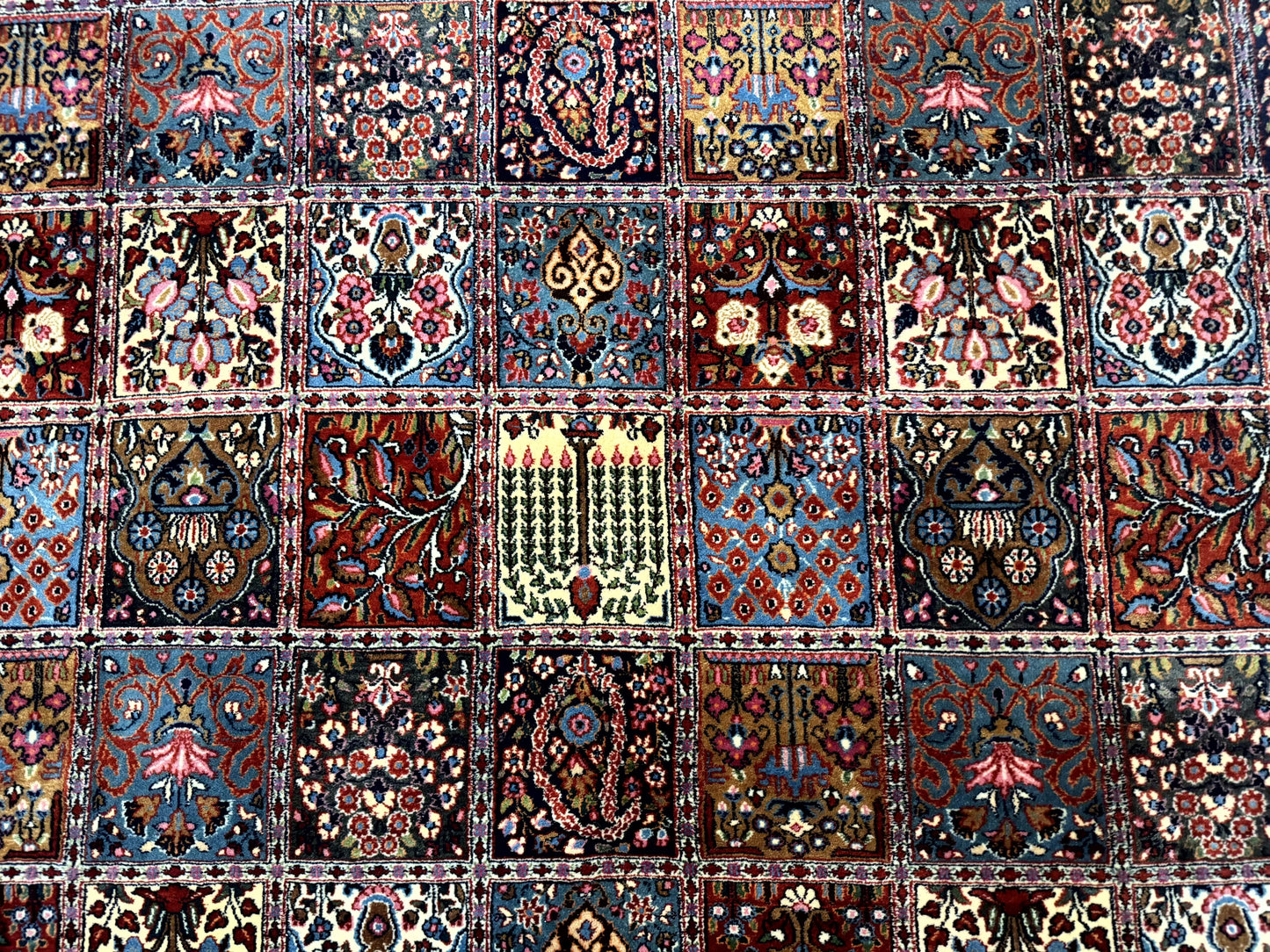 Wonderful Persian Qum Rug 10x13, Panel Design, Fine 260 KPSI, Signed, Red Multicolor