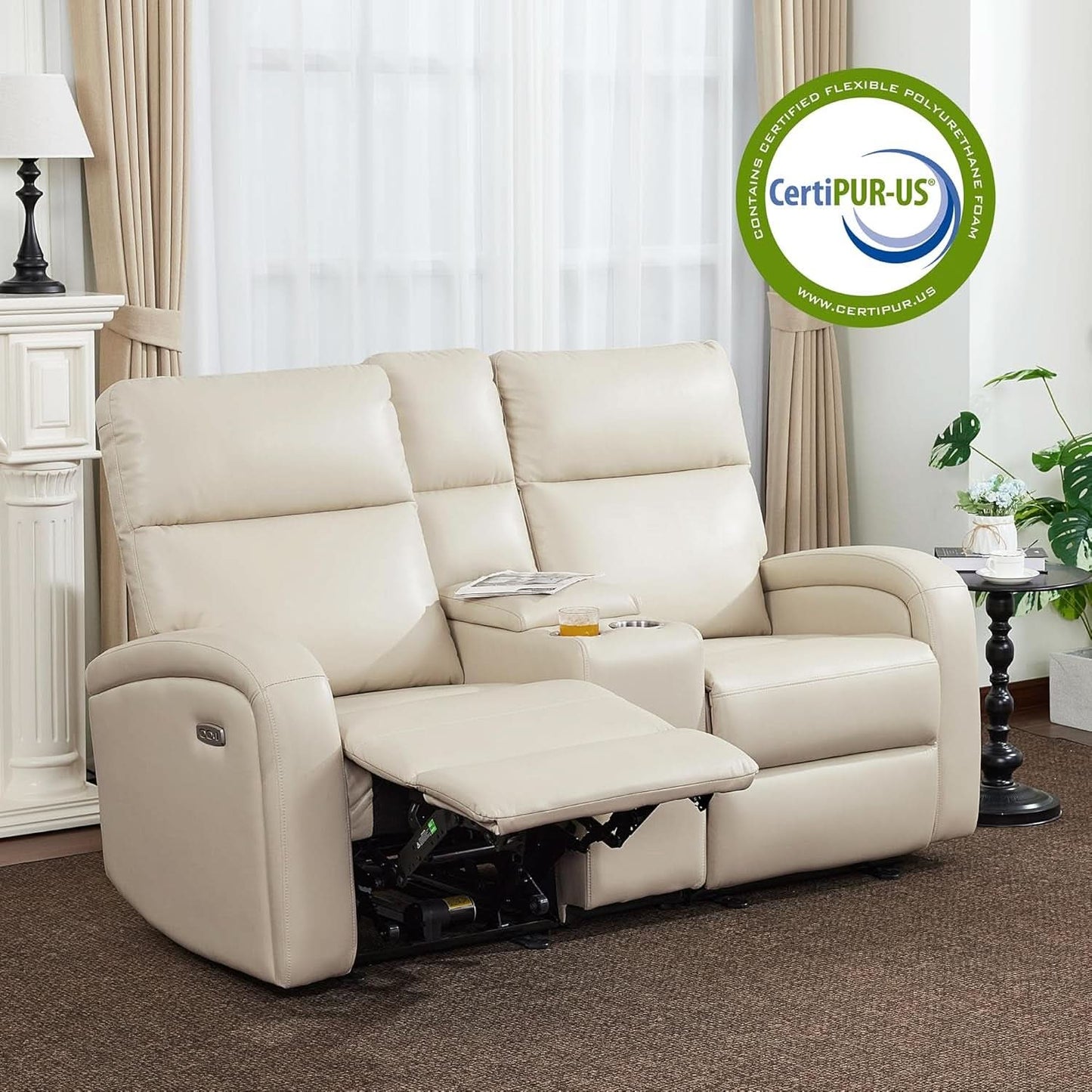 65.7 Inch Wall Hugger Recliner Loveseat Beige USB C