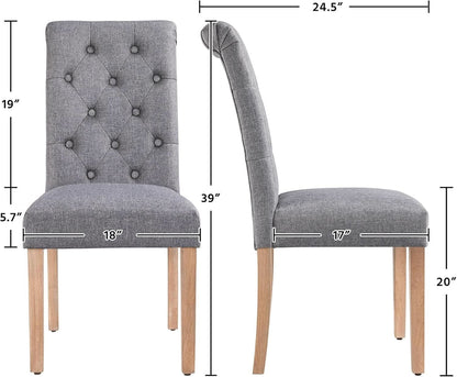 Parsons Dining Chairs Set of 2 Upholstered High Back Dark Gray
