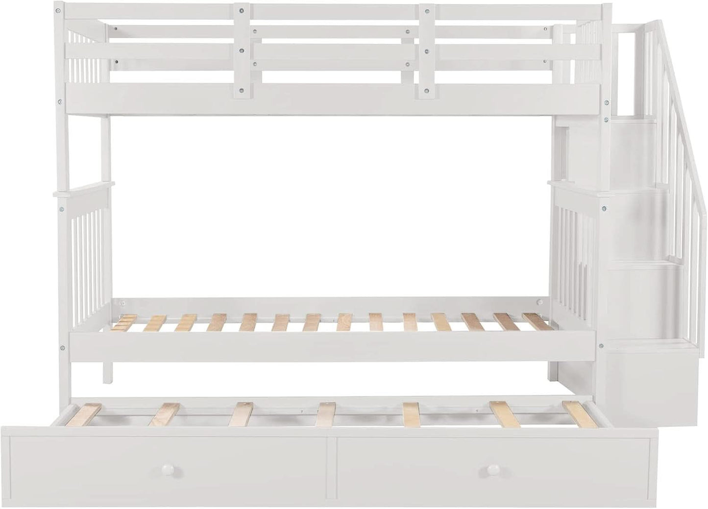 Twin Over Twin Bunk Bed With Stairs And Trundle White