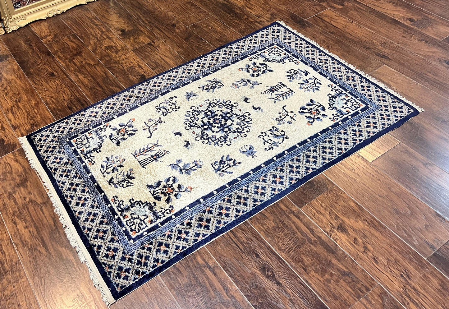 Silk Chinese Rug 3x5, Vintage Handmade Peking Carpet, Asian Oriental Art Deco Rug