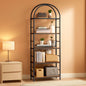 Arched Five Tier Bookshelf Rustic Brown Storage Unit