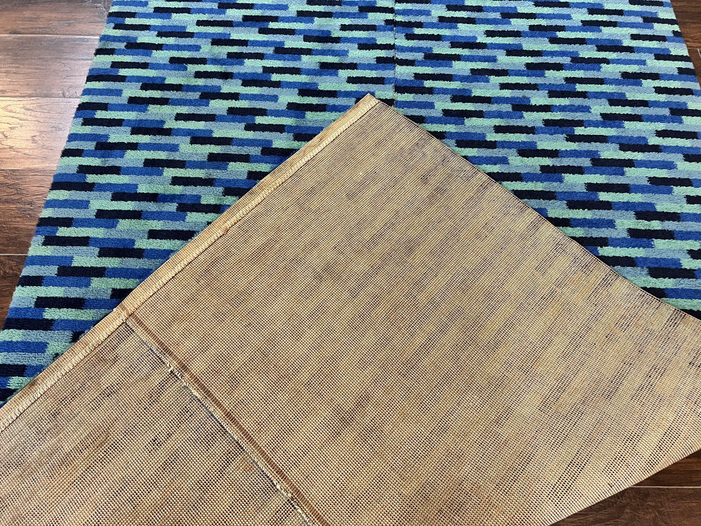 Wide Runner Rug 4.7 x 12, Blue Multicolor Contemporary Wool Power Loomed Rug, Mosiac Design