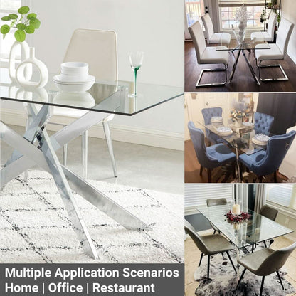 58.5 Inch Rectangular Glass Dining Table With Silver Finish