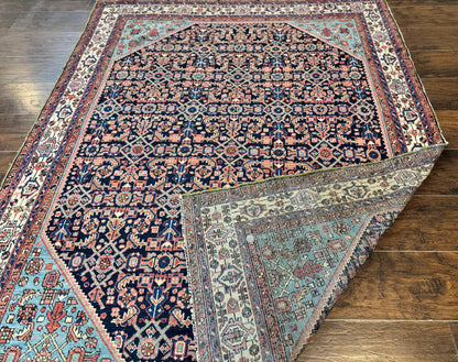 Antique Persian Rug 5 x 6.7, Navy Blue & Ivory, Handmade Persian Wool Carpet, Hamadan Angelas Rug