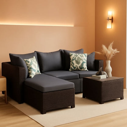 5 Piece Patio Furniture Set Waterproof Rattan Grey Cushions