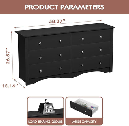 Black Dresser With 6 Drawers And TV Stand Storage Chest