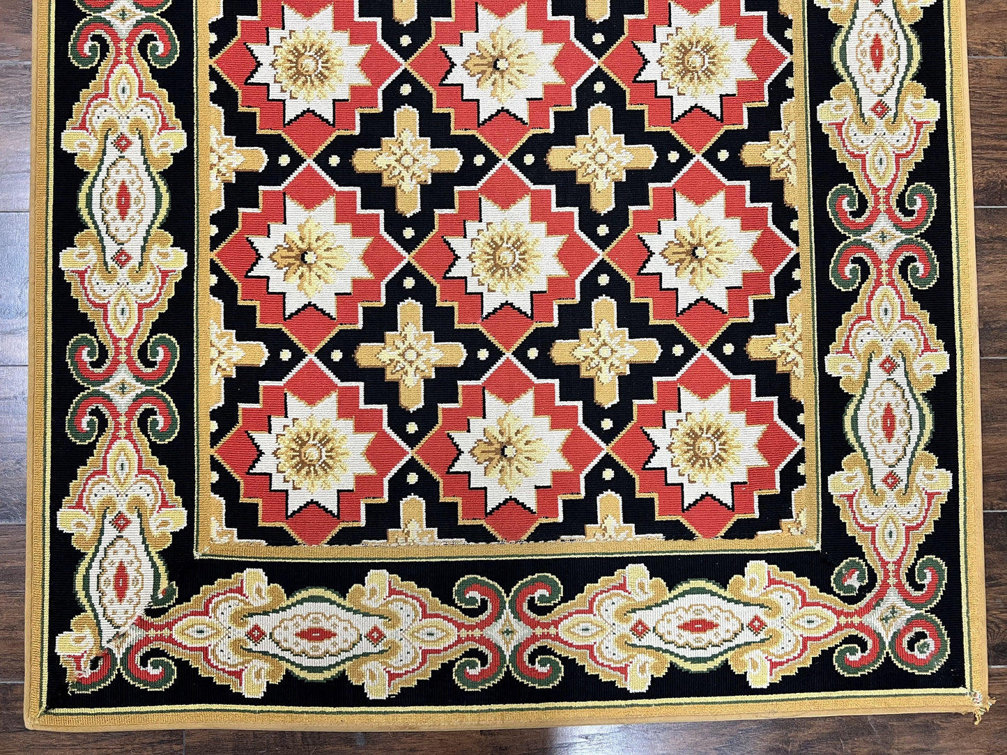 Runner Rug 4x19, Panel Design Rug, Custom Made Stark Runner Carpet, Wool, Vintage 4 x 19 Hallway Rug, European Design, Red Black Ivory Tan