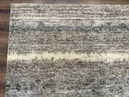 Modern Tibetan Wool Rug 8x10, Abstract, Contemporary, Handmade, Gray, Stripes