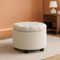 Round Ottoman With Durable Storage Linen-Look Beige