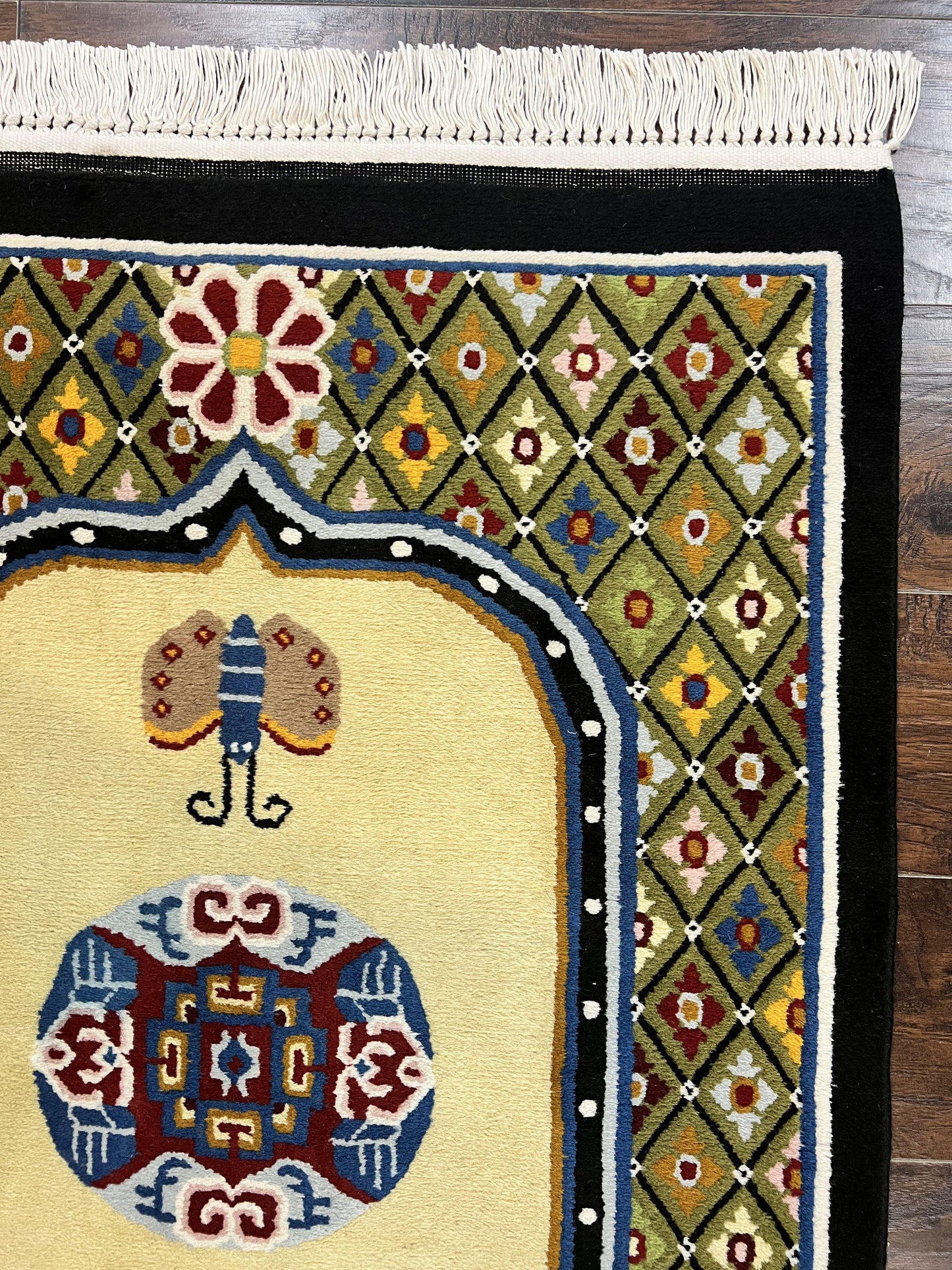 Chinese Rug 3x6 ft, Chinese Wool Rug, Tiensin Rug, Handmade Wool 3 x 6 Vintage Peking Rug, Art Deco Rug, Butterflies