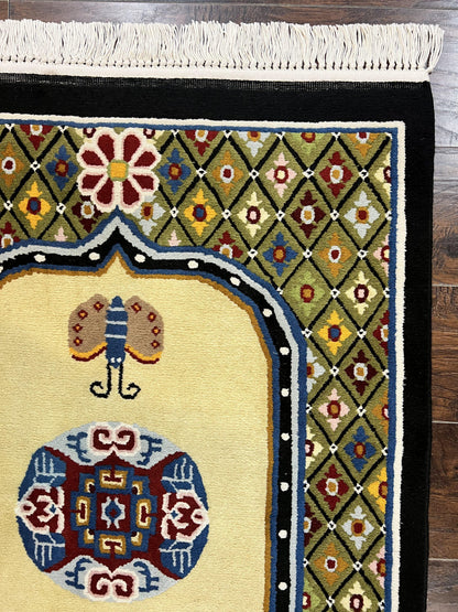 Chinese Rug 3x6 ft, Chinese Wool Rug, Tiensin Rug, Handmade Wool 3 x 6 Vintage Peking Rug, Art Deco Rug, Butterflies