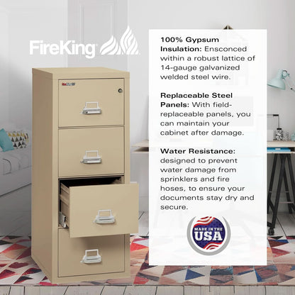 Vertical 4 Drawer Fire Rated File Cabinet Parchment Key Lock