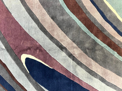 Modern Nepali Handmade Wool Rug 6x8, Blues Gray Mauve, Abstract, Nepali Tibetan Rug