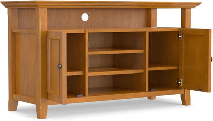 TV Media Stand 54 Inch Wide Golden Brown Cabinet Storage