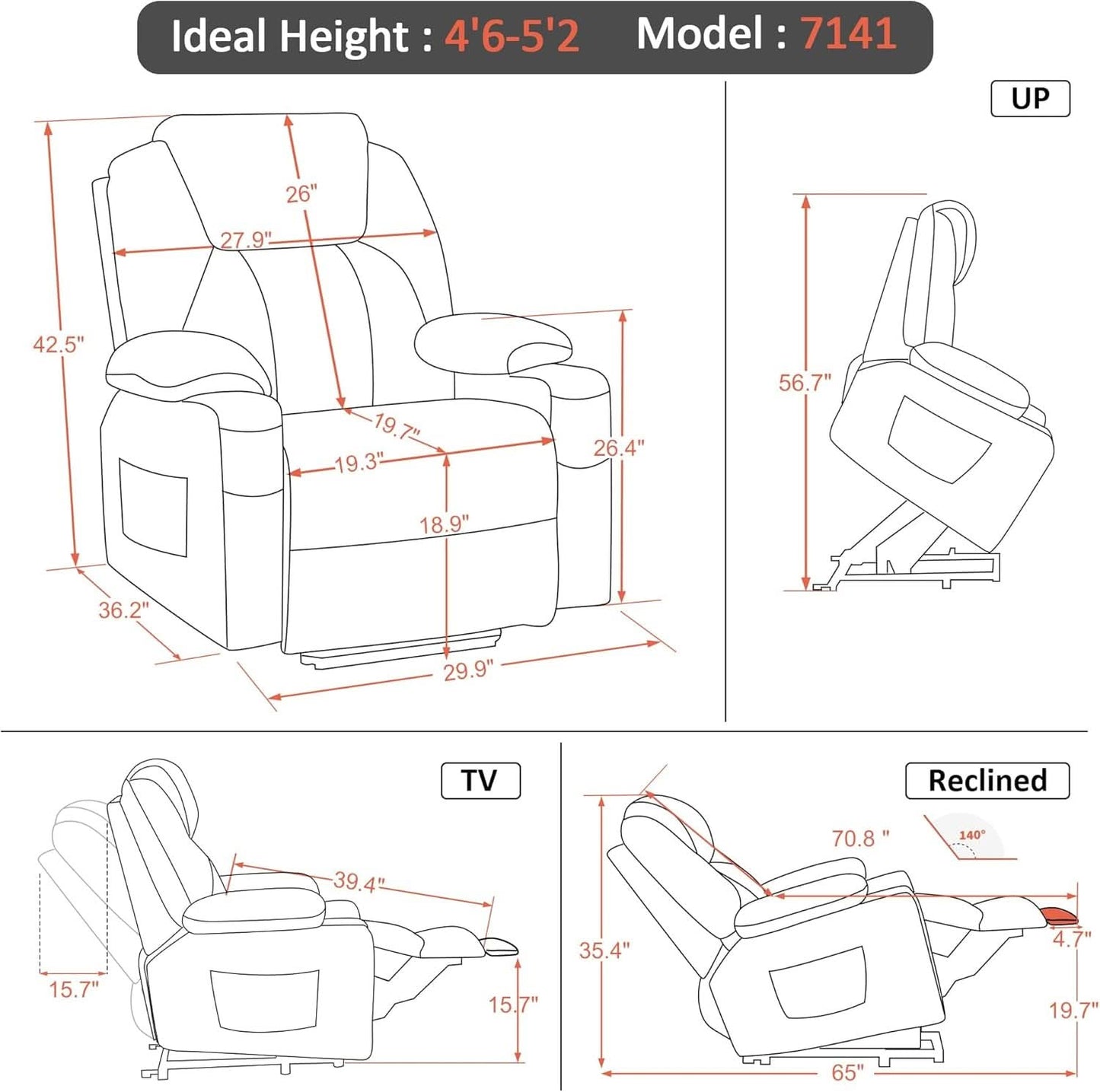 Petite Power Lift Recliner With Massage And Heat USB Ports