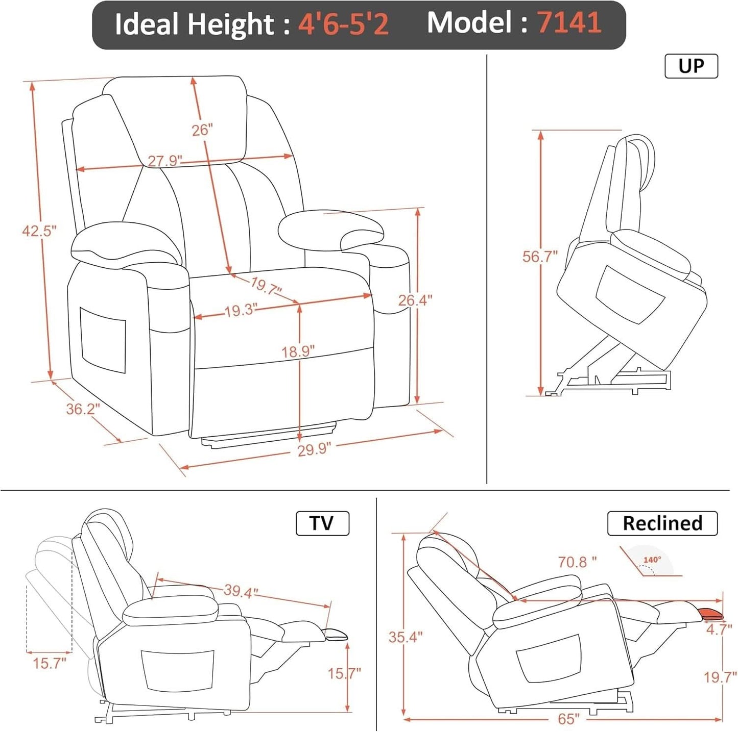 Petite Power Lift Recliner With Massage And USB Ports