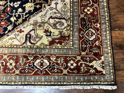 Indo Persian Heriz Rug 8x10, Geometric Medallion, Serapi Carpet, Wool Vintage Rug