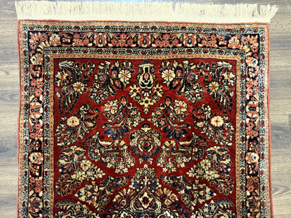 Antique Persian Sarouk Rug 3x5, Red, Floral, 200 KPSI