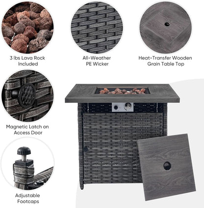 5 Piece Patio Wicker Set With Propane Fire Pit Table