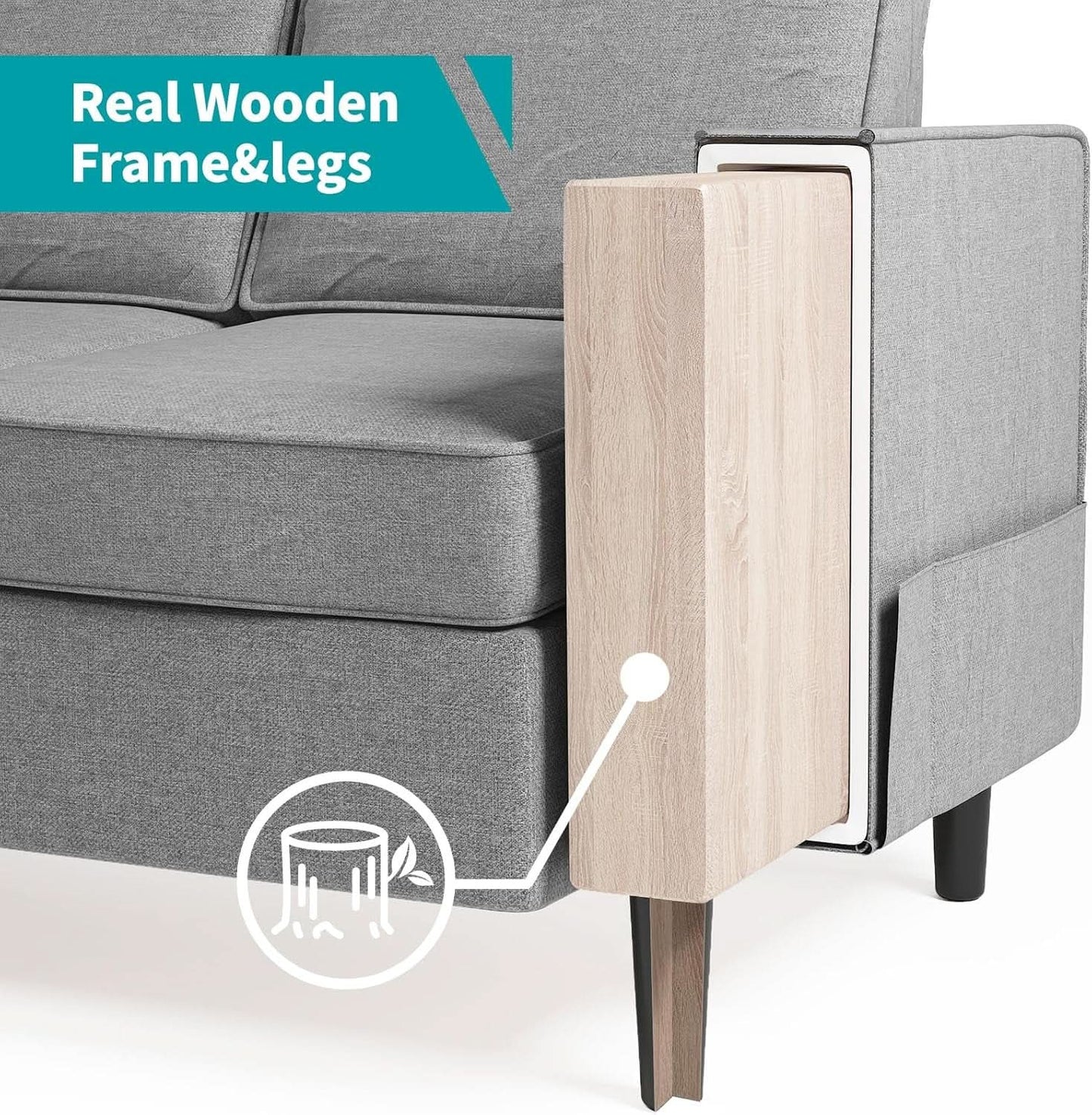 Light Grey Living Room Sofa Set With Movable Ottoman