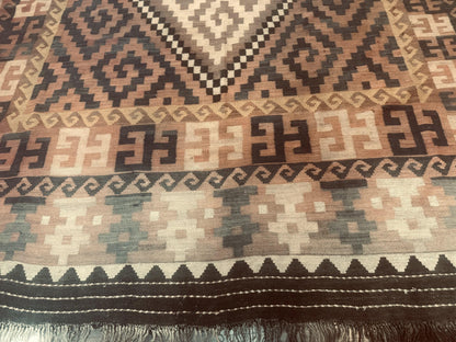 Antique Persian Tribal Kilim Rug 9x12, Zig Zag Pattern Kilim, Zarand Rug, Wool, Earth Tone Colors