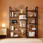 Rustic Brown Large Five Tier Bookshelf With Steel Frame