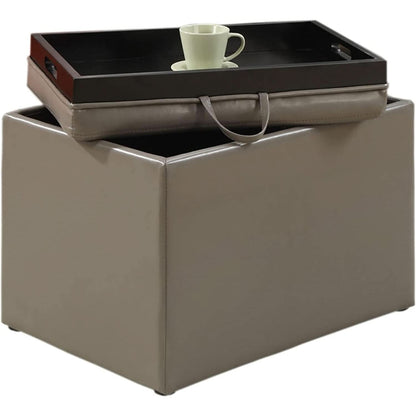 Gray Storage Ottoman With Reversible Tray Top Modern Design