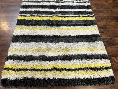 Shag Rug 5x8, Yellow Ivory Charcoal, Contemporary