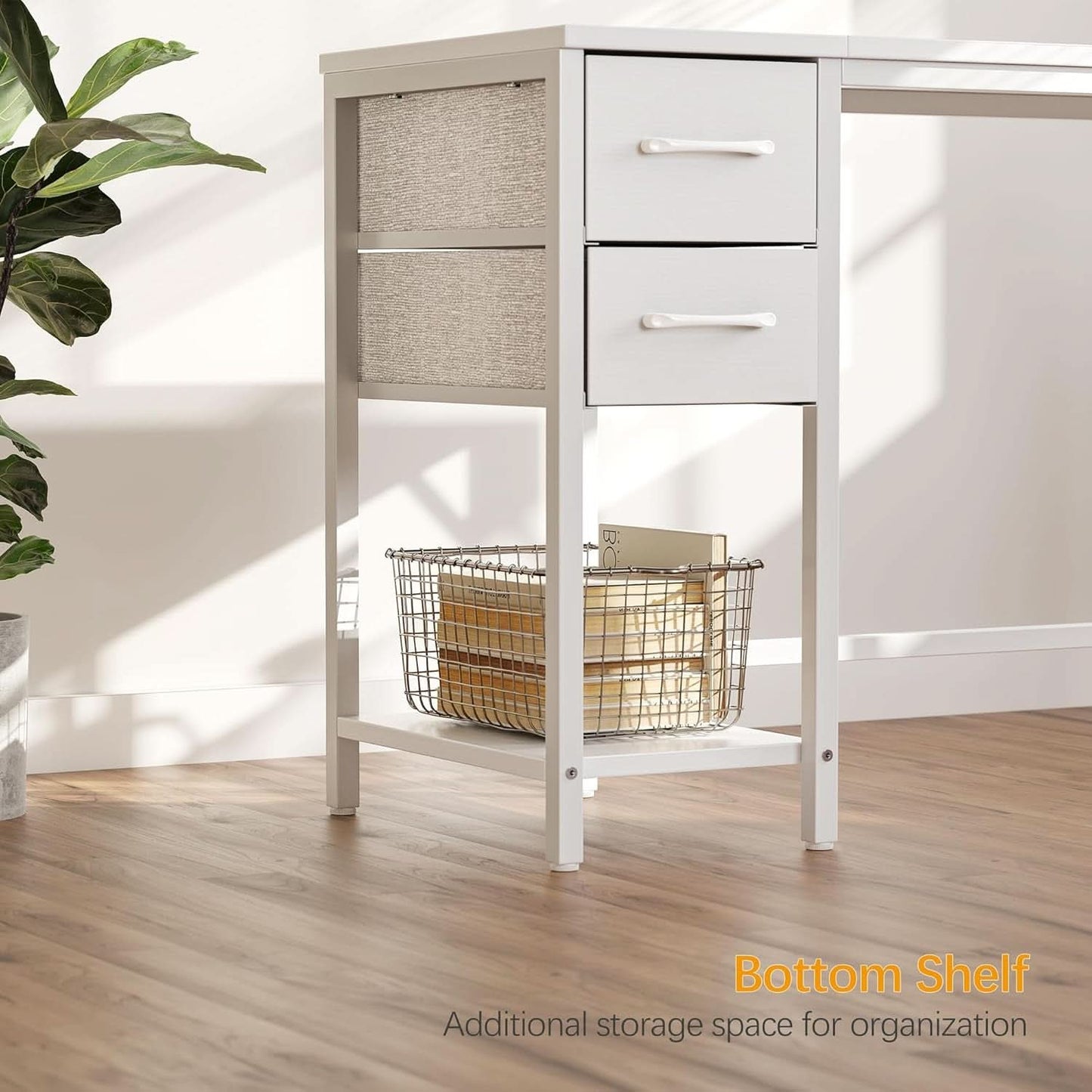 47 Inch White Ergonomic Executive Desk With Drawers