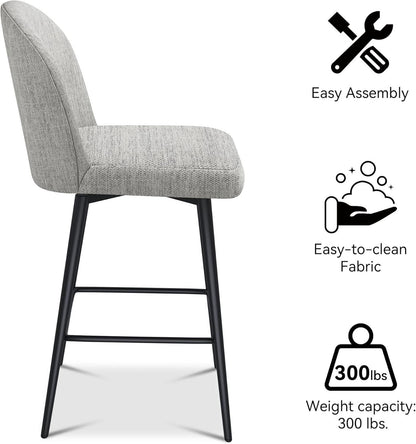Counter Height Bar Stools 26 Inch 360 Swivel Grey Set of 3