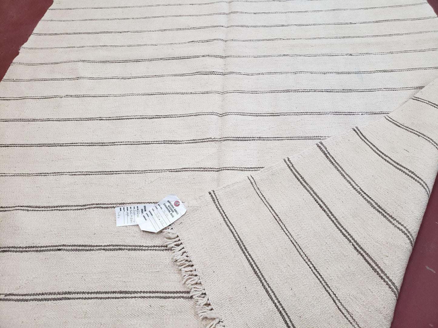 New Turkish Kilim Rug, Striped Area Rug, Southwestern Style, Off-white/Ivory Color, 5x8 Kilim Carpet, Hand-Knotted, Flatweave, Wool