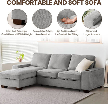 Gray 99In LShaped Memory Foam Cushion Sleeper Sofa Covers