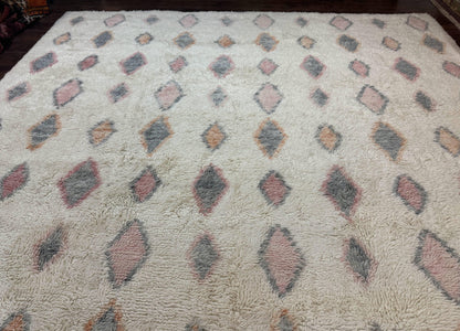 Large Modern Contemporary Indian Shag Rug 11x14, Ivory, Handmade Wool Carpet