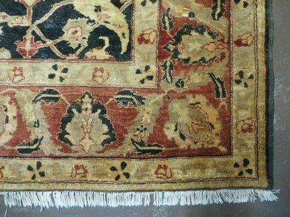 8' X 9' Handmade Pakistan Wool Cotton Rug Peshawar Black Floral Nice # 200C
