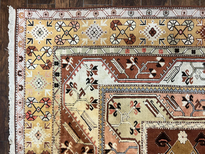 Turkish Rug 7x10, Wool Hand Knotted Vintage Carpet, Geometric Kazak Pattern