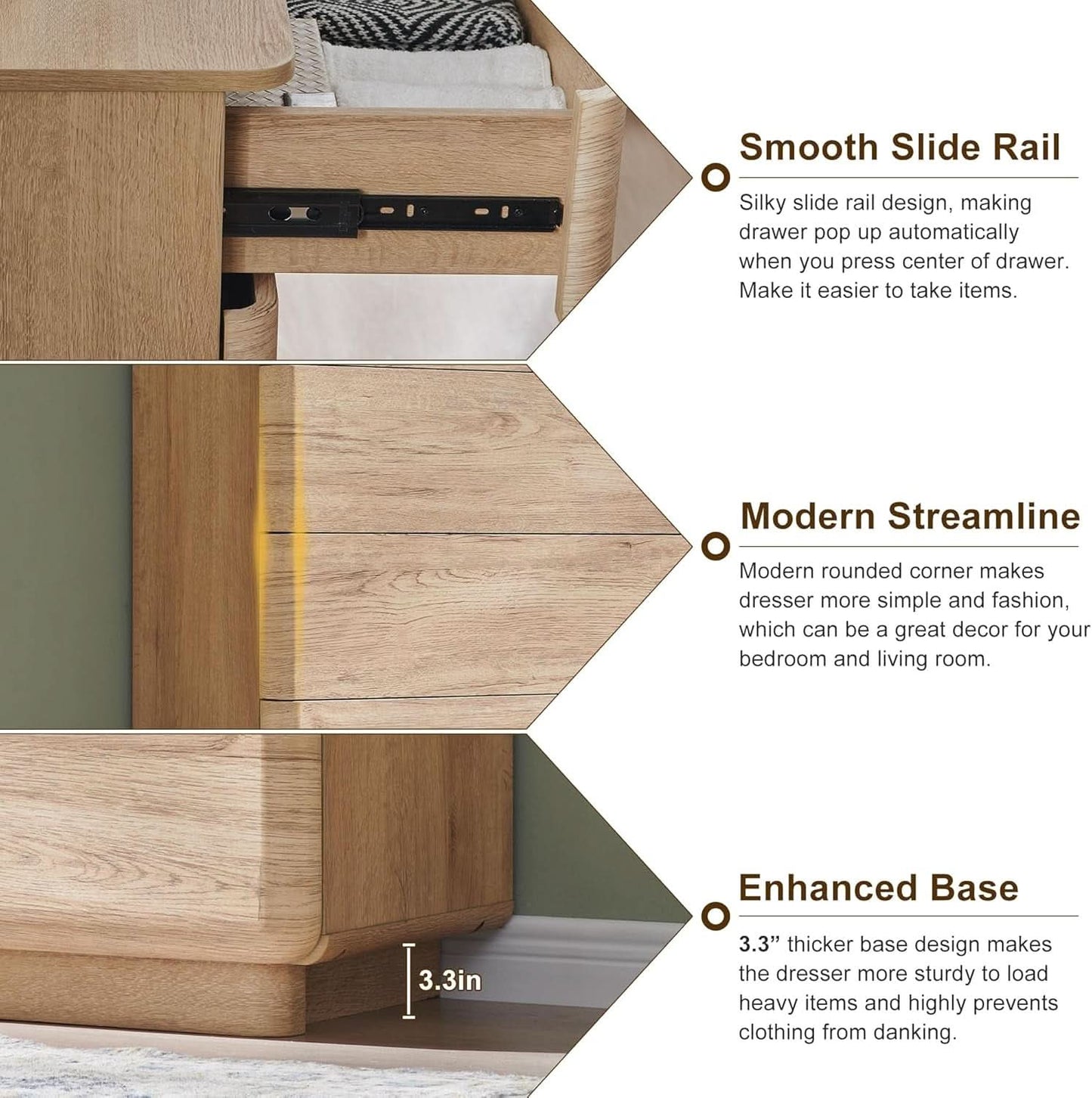 Contemporary 52 Inch Wide Nine Drawer Dresser Oak Finish