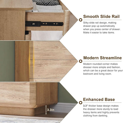 Contemporary 52 Inch Wide Nine Drawer Dresser Oak Finish