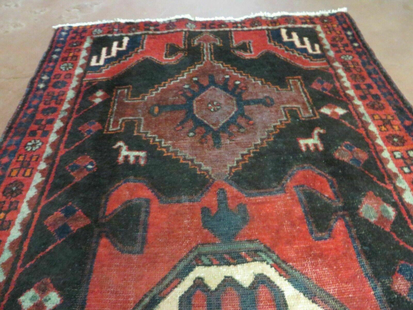 4' X 8' Antique Handmade India Geometric Oriental Tribal Wool Rug Red # 603