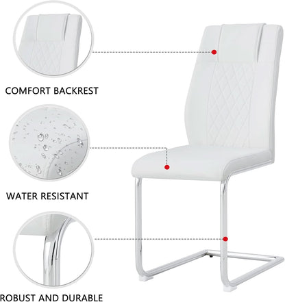 White Faux Leather Dining Chairs Four Pack Chrome Finish