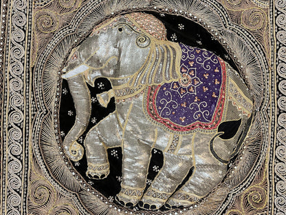 Indian Embroidery 3x3, Elephant Design, Detailed Needlepoint, Beadwork