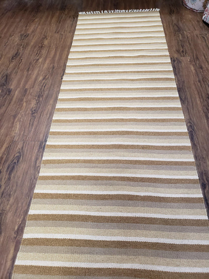Striped Runner Rug, Flatweave Runner Rug, Hallway Runner, 15 ft Carpet Runner for Hall, Earth Tone Colors, Handmade Hand Woven Farmhouse Rug