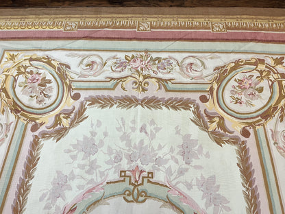 Large Aubusson Rug 11x15, Oversized Gallery Palace Size Flatweave Savonnerie Carpet 11 x 15 ft, Wool Handmade Vintage Elegant European