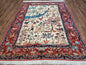 Antique Persian Isfahan Rug 5x7, Animal and Human Pictorials, Hand Knotted Fine Oriental Wool Carpet, Cream and Red, High KPSI, Vintage Rug 5 x 7 ft