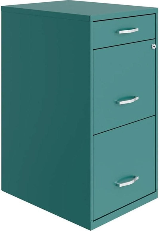 Turquoise Metal 3 Drawer Vertical Filing Cabinet Lockable 27.32 Inch Pre Assembled For Home Or Office