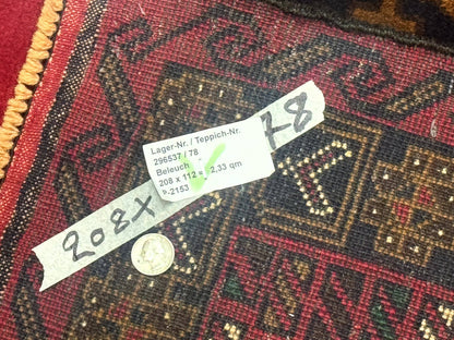 Red Afghan Balouch Rug 4x7, Triple Medallions, Handmade, New