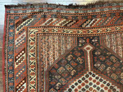 Antique Persian Shiraz Rug 5x8, Khamseh Tribal Wool 1920s Carpet, Navy Blue