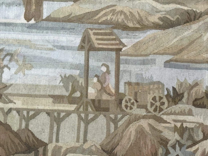 Vintage French Tapestry 5x7, Handmade, Wool, Aubusson Weave
